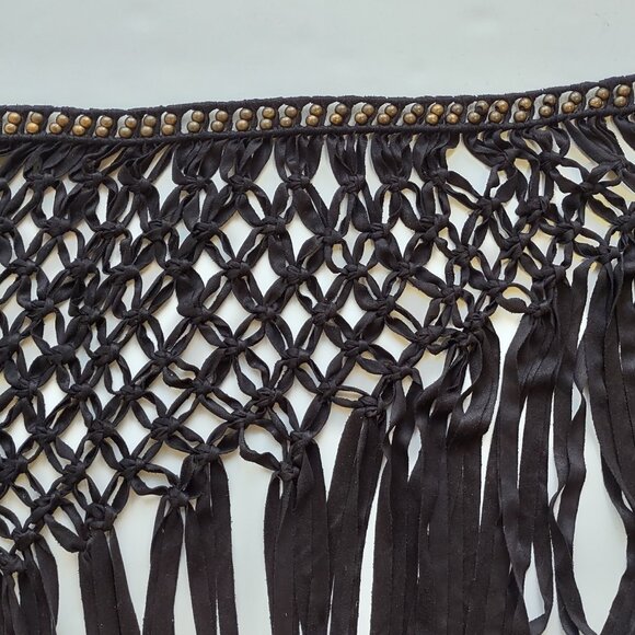 NWT Free People Heart of Gold Black Fringe Shawl Boho Western Festival One Size - Picture 7 of 10